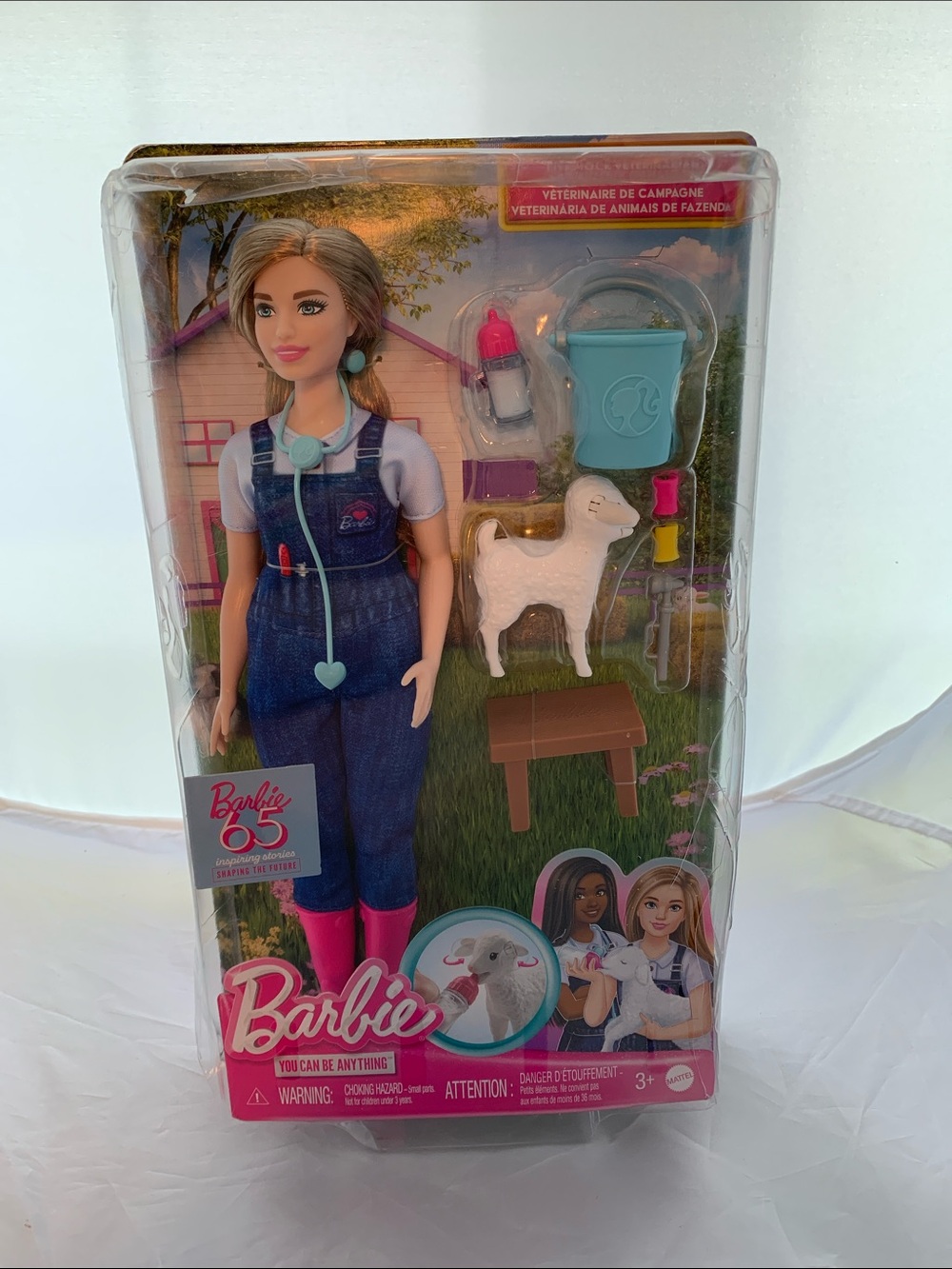 BAD BOX Barbie Farm Vet Doll with Pink Boots Lamb 65th Anniversary NRFB